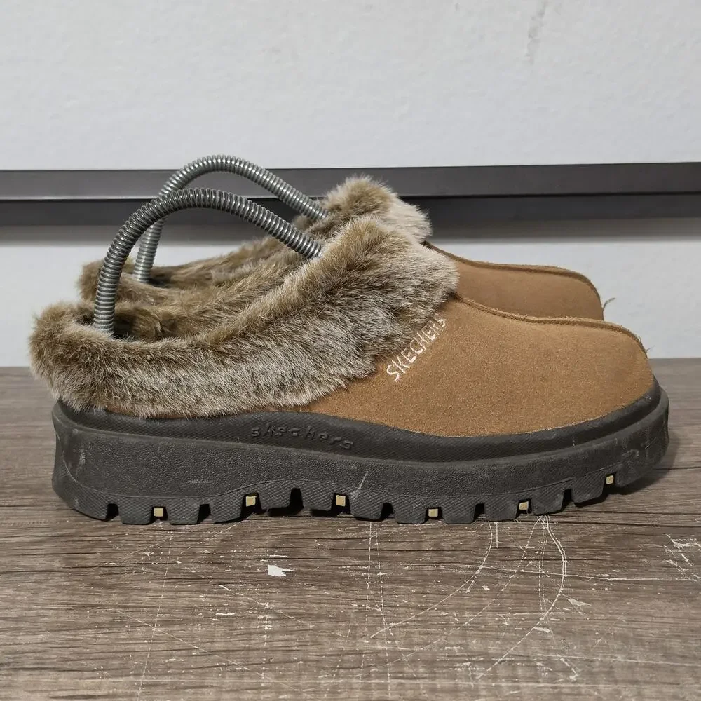 Skechers Shindigs Fortress Women’s Suede Platform Clogs Y2K Shoes Size 9 Brown